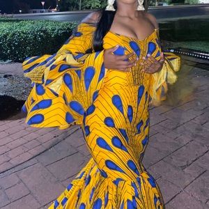 Off the shoulder Statement Sleeve African Print Gown